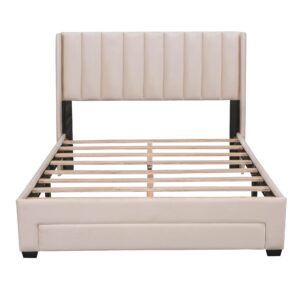 Full Platform Bed Frame with Big Storage Drawers, Velvet Upholstered Full Size Bed with Headboard,Solid & Sturdy,No Box Spring Required. (Beige#8)