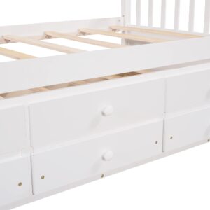 Harper & Bright Designs Twin Captain’s Bed with Trundle and Drawers, Wooden Daybed with Storage Twin Platform Bed Frame for Kids Guests (Twin Size, White), HJH-LP241AAK