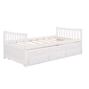 Harper & Bright Designs Twin Captain’s Bed with Trundle and Drawers, Wooden Daybed with Storage Twin Platform Bed Frame for Kids Guests (Twin Size, White), HJH-LP241AAK