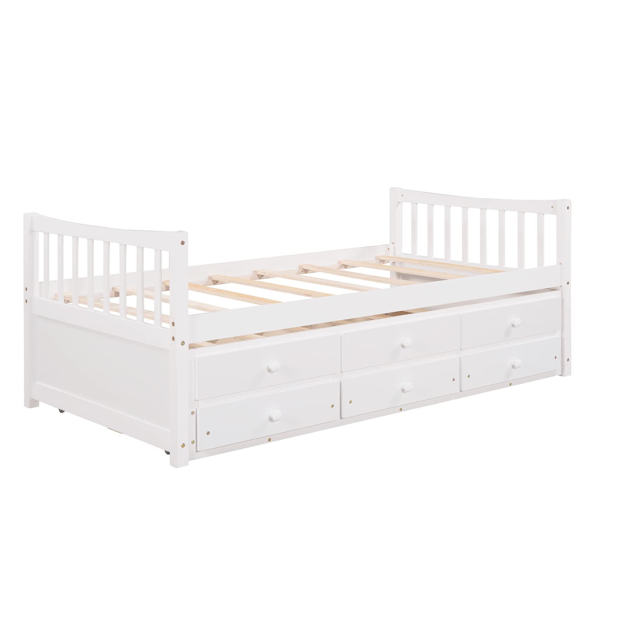 Harper & Bright Designs Twin Captain’s Bed with Trundle and Drawers, Wooden Daybed with Storage Twin Platform Bed Frame for Kids Guests (Twin Size, White), HJH-LP241AAK