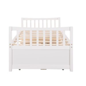 Harper & Bright Designs Twin Captain’s Bed with Trundle and Drawers, Wooden Daybed with Storage Twin Platform Bed Frame for Kids Guests (Twin Size, White), HJH-LP241AAK