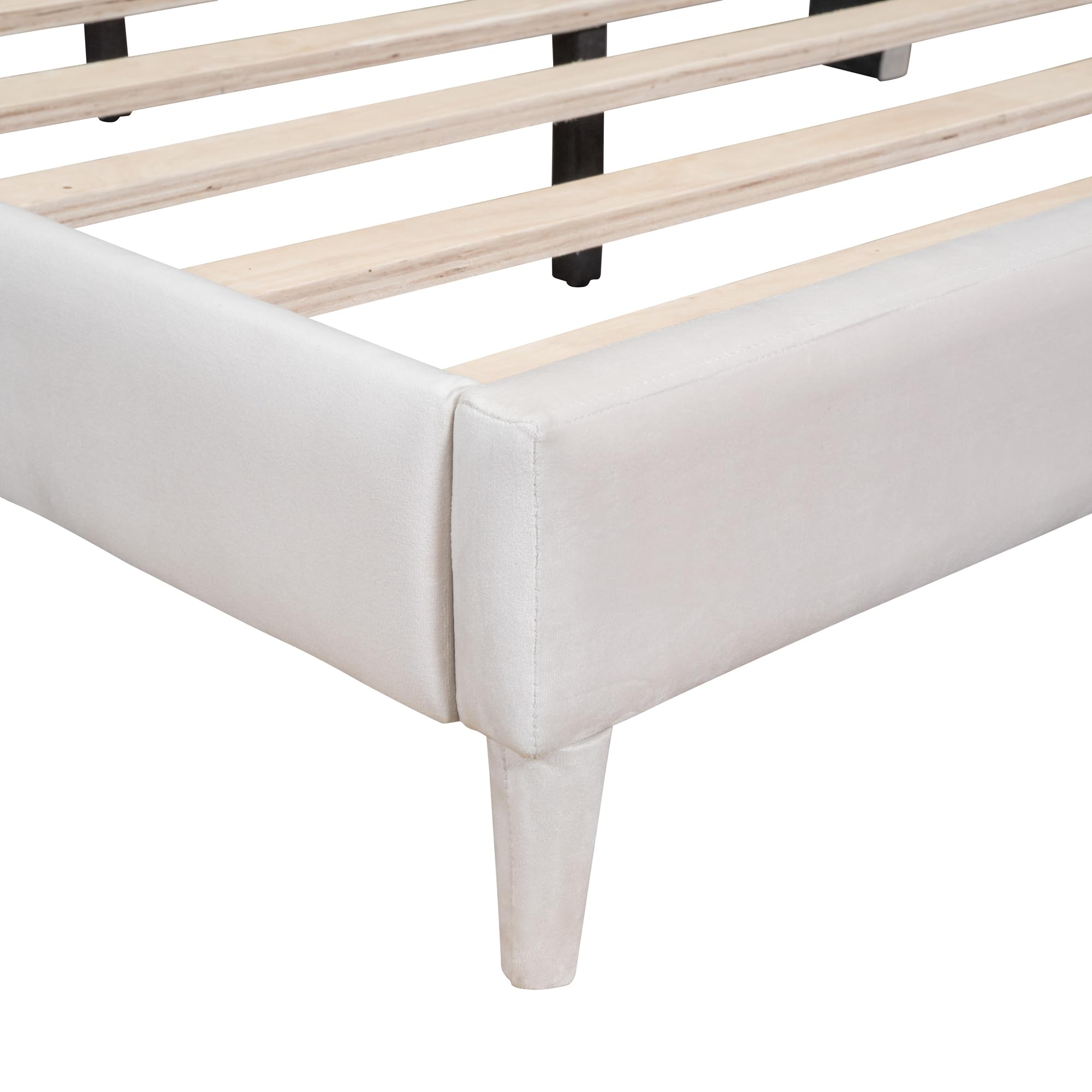 HZXINKEDZSW Full Size Velvet Upholstered Platform Bed with Cloud-Shape Headboard,Wooden Low Bed Frame with Wood Slats Support,Mattress Foundation, No Box Spring Needed (Beige, Full)