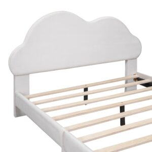 HZXINKEDZSW Full Size Velvet Upholstered Platform Bed with Cloud-Shape Headboard,Wooden Low Bed Frame with Wood Slats Support,Mattress Foundation, No Box Spring Needed (Beige, Full)