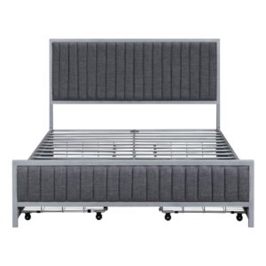 CKLMMC Morden Upholstered Platform Bed Frame with 4 Drawers,Sturdy Built-in Metal Slat Support,Full Size Platform Bed for Bedroom,Living Room (Gray+Linen Fabric2, Full)