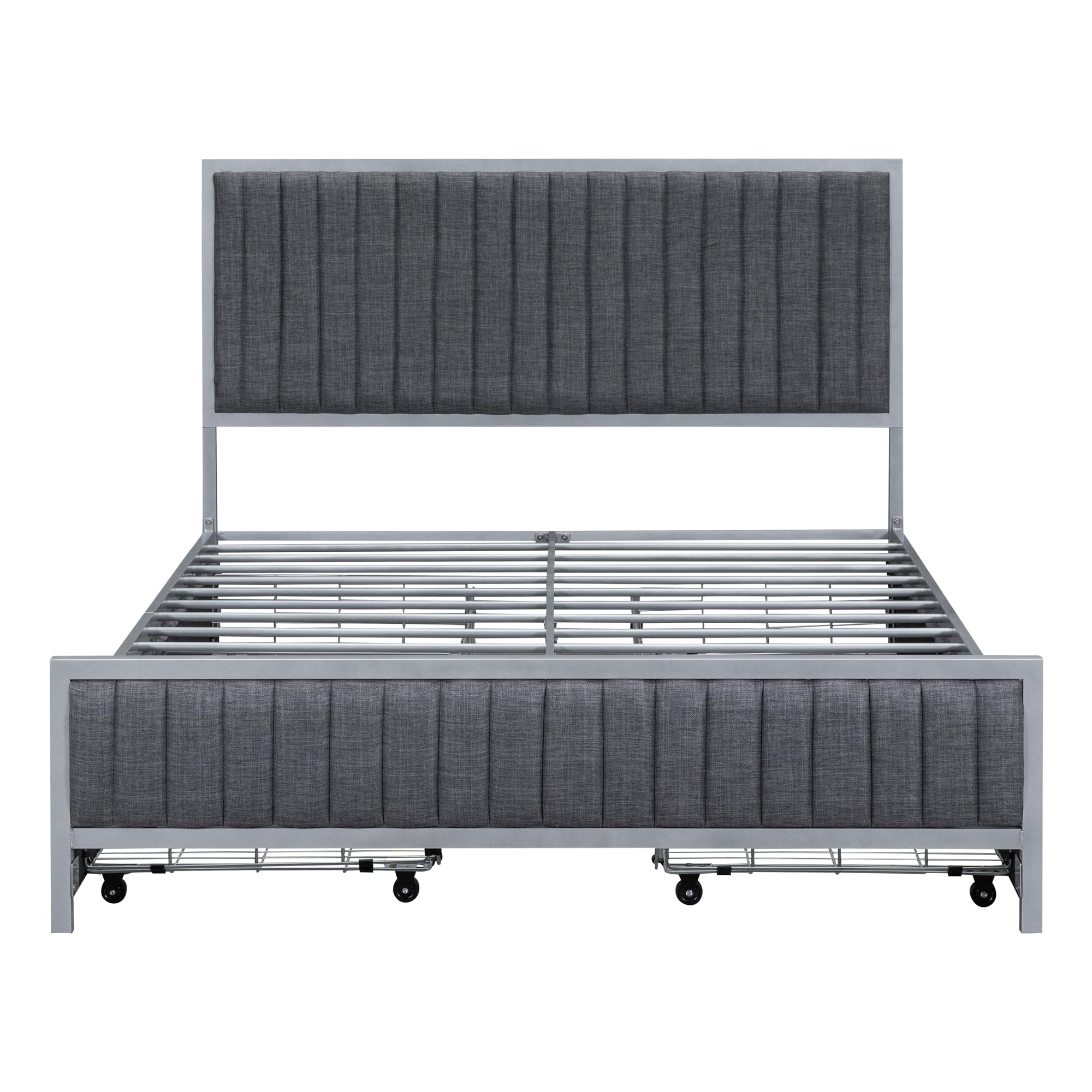 CKLMMC Morden Upholstered Platform Bed Frame with 4 Drawers,Sturdy Built-in Metal Slat Support,Full Size Platform Bed for Bedroom,Living Room (Gray+Linen Fabric2, Full)