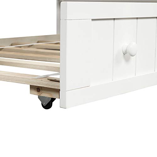 Twin Size Daybed Sofa Beds and Trundle Daybed,Simplicity Twin Platform Bed,Solid Wood Slat Support,Dual-use Sturdy Sofa Bed,No Box Spring Needed,for Living Room,Guest Room,Children Room (White)