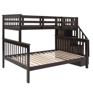 Tidyard Stairway Twin-Over-Full Bunk Bed with Storage and Guard Rail Espresso Color Platform Bed Frame, Easy Assembly, No Box Spring Needed for Dorm, Bedroom, Guest Room