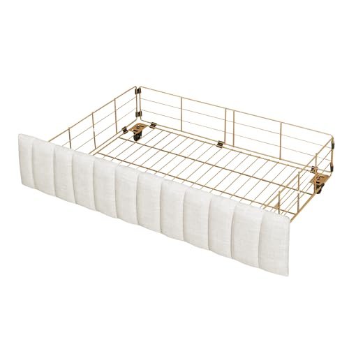 SIYSNKSI Full Size Metal Frame Upholstered Bed with 4 Drawers, Linen Fabric Platform Bed with Metal Slats Support and Headboard, Storage Platform Bed for Kids Teens Bedroom (Beige + Linen-C14)