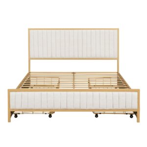 SIYSNKSI Queen Size Metal Frame Upholstered Bed with 4 Drawers, Linen Fabric Platform Bed with Metal Slats Support and Headboard, Storage Platform Bed for Kids Teens Bedroom (Beige + Linen-39)