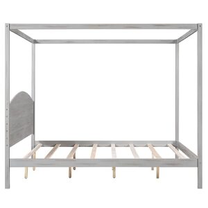 Rhomtree King Size Canopy Bed with Headboard, 4-Post Canopy Platform Bed Frame, Solid Wood King Bed Frame with Headboard and Support Legs for Kids Teens Adults, No Box Spring Needed(Grey Wash, King)