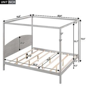 Rhomtree King Size Canopy Bed with Headboard, 4-Post Canopy Platform Bed Frame, Solid Wood King Bed Frame with Headboard and Support Legs for Kids Teens Adults, No Box Spring Needed(Grey Wash, King)