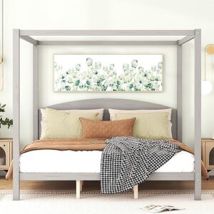 Rhomtree King Size Canopy Bed with Headboard, 4-Post Canopy Platform Bed Frame, Solid Wood King Bed Frame with Headboard and Support Legs for Kids Teens Adults, No Box Spring Needed(Grey Wash, King)