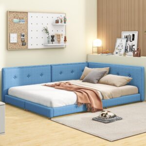 loisall upholstered platform bed with usb port,modern bed frame with slat for bedroom,no box spring required (blue, full)