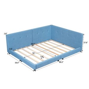 Loisall Upholstered Platform Bed with USB Port,Modern Bed Frame with Slat for Bedroom,No Box Spring Required (Blue, Full)