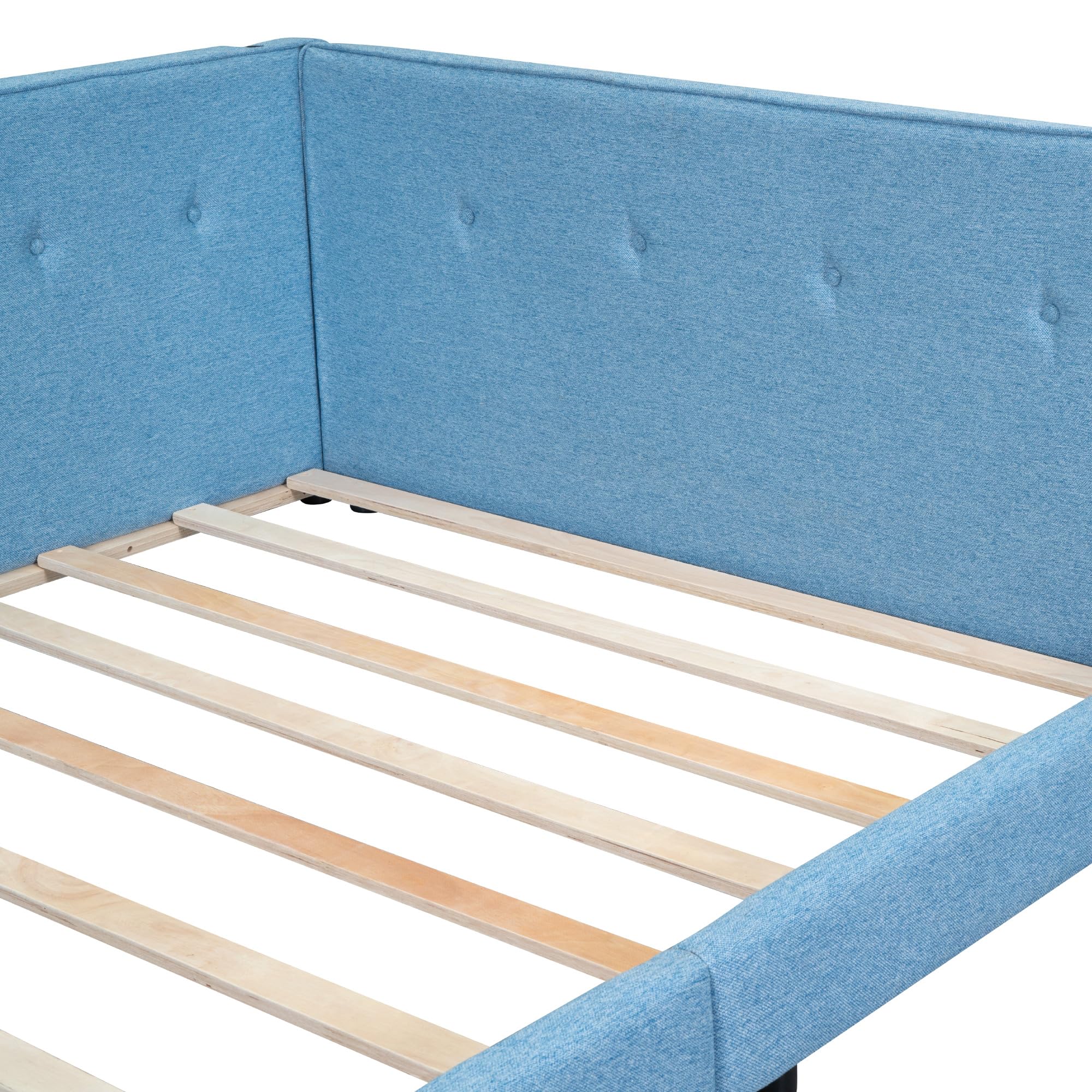 Loisall Upholstered Platform Bed with USB Port,Modern Bed Frame with Slat for Bedroom,No Box Spring Required (Blue, Full)