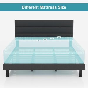 Queen Size Bed Frame with Headboard, Sturdy Platform Bed with Wooden Slats Support, No Box Spring, Mattress Foundation, Dark Grey