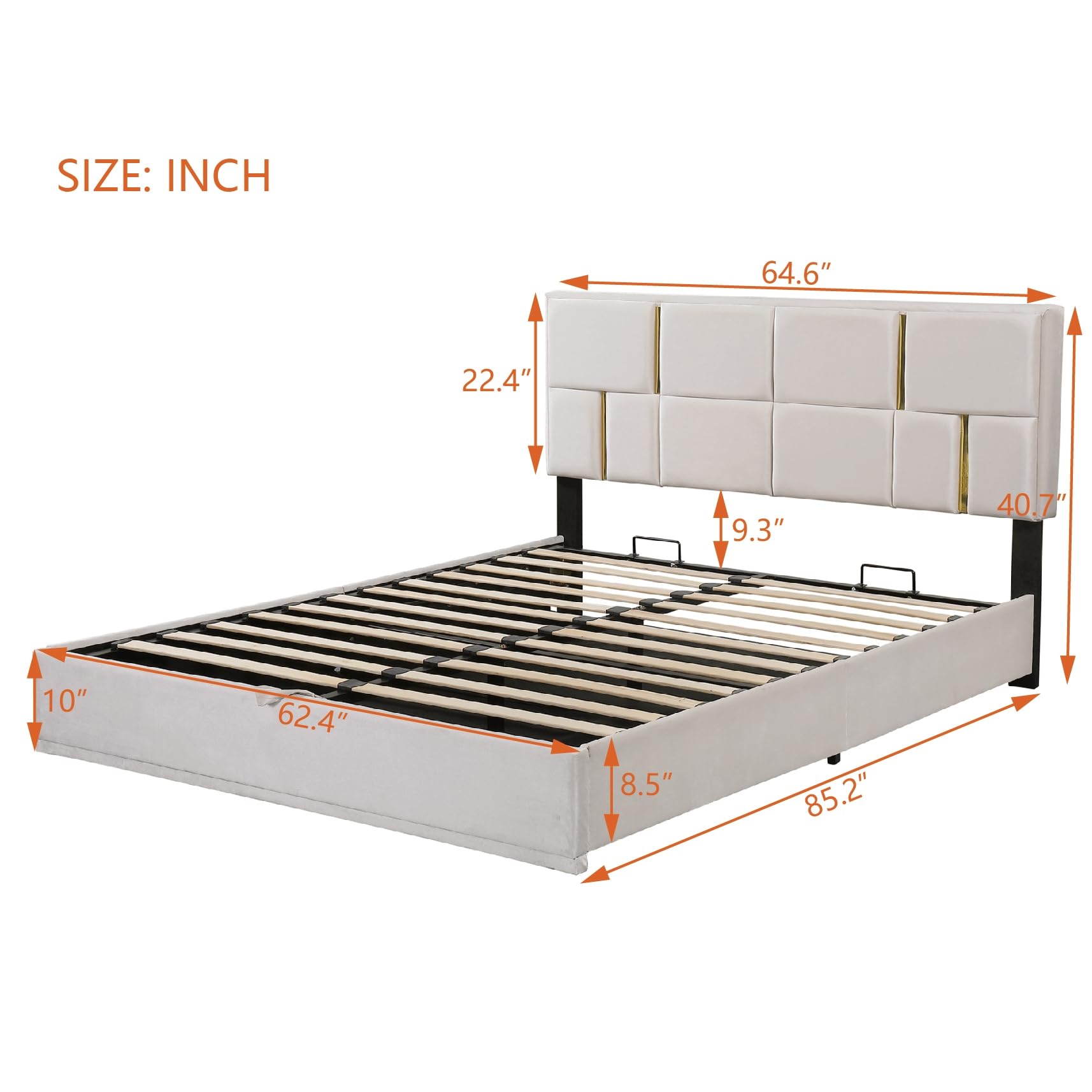 Anwickhomk Lift Up Storage Bed Queen Size Modern Upholstered Platform Bed with Headboard Wood Bed Frame with Hydraulic Storage System,Noiseless No Box Spring Needed, Easy Assembly (White)