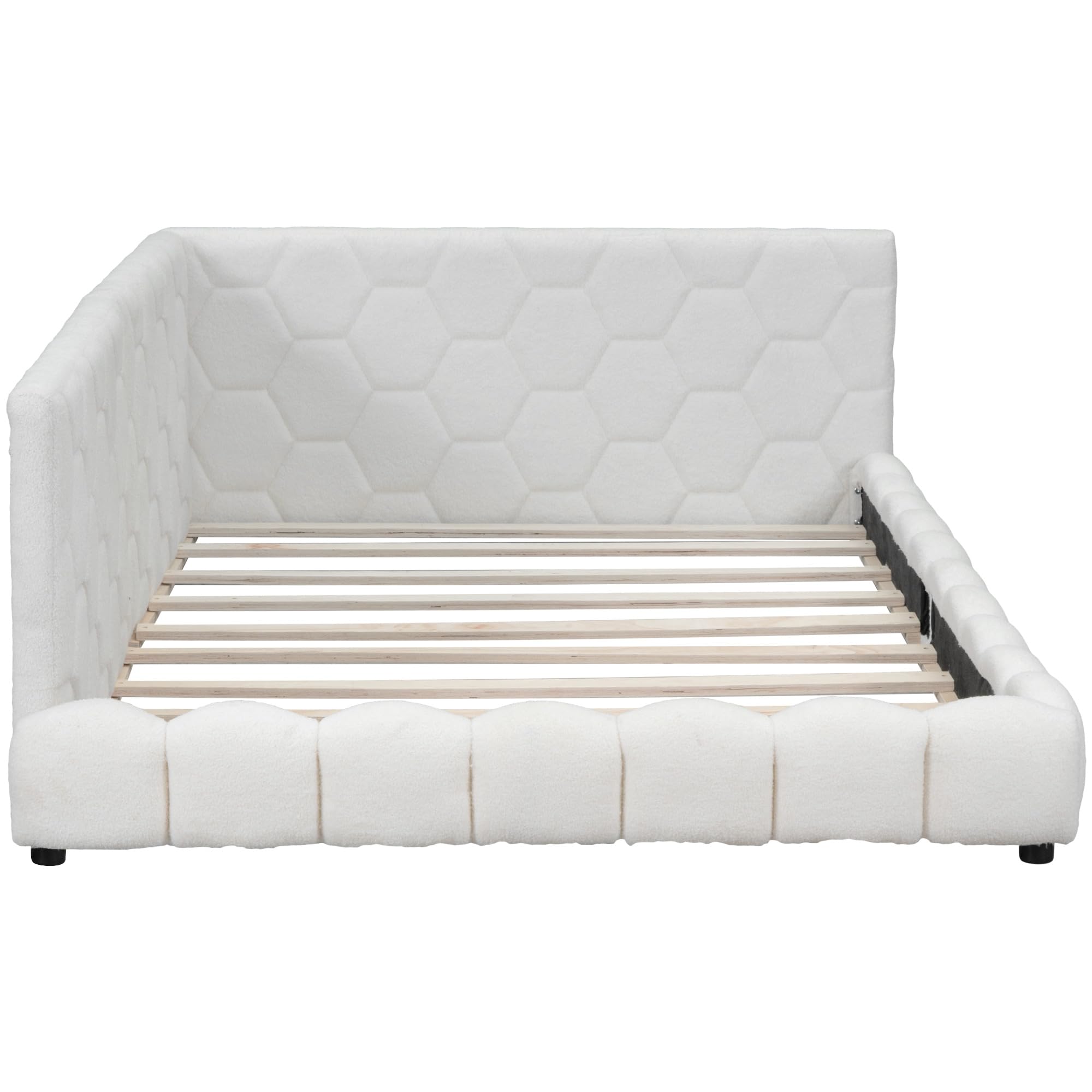 KLMM Stylish Full Size Upholstered Platform Bed Daybed with USB Ports and LED Belt,for Small Spaces Bedroom Living Room Use (White@LED, Full)