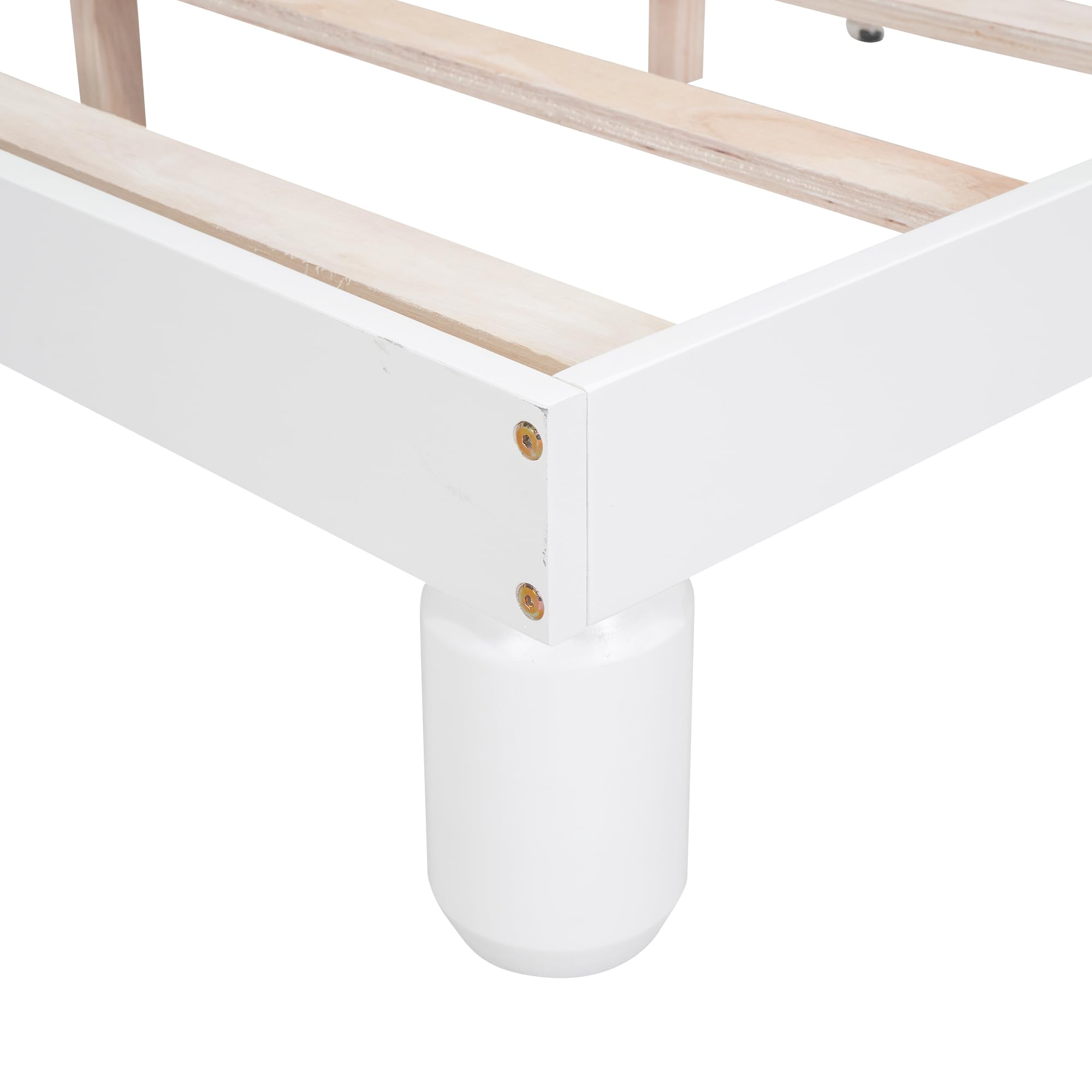 Rhomtree Twin Bed Frame with Bear Ears Shaped Headboard and LED,Wood Twin Size Platform Bed Frames with Headboard for Boy Girl Kids,No Box Spring Needed(White, Twin)