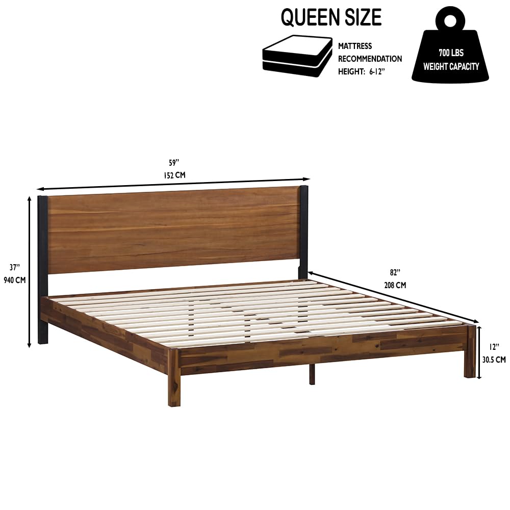 Little Leaf & Co. Liam Platform Bed Frame - HomeScape Collection, No Box Spring Required, Sustainable Pine Wood, Industrial Iron, Easy Assembly, Optimal Airflow, Low-Profile & Durable (Queen)