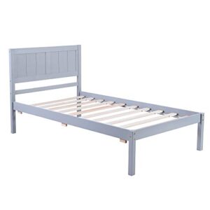 Tidyard Wood Platform Bed Twin Size Platform Bed with Headboard Mattress Foundation Easy Assembly, No Box Spring Needed for Dorm, Bedroom, Guest Room