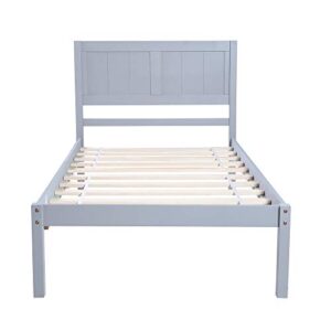 Tidyard Wood Platform Bed Twin Size Platform Bed with Headboard Mattress Foundation Easy Assembly, No Box Spring Needed for Dorm, Bedroom, Guest Room