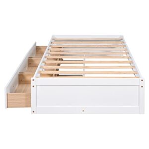 BOVZA Twin Size Platform Storage Bed with 3 Drawers, Wood Daybed Frames for Kids Teens Adult, for Living Room Bedroom Guest Room, No Box Spring Needed, White