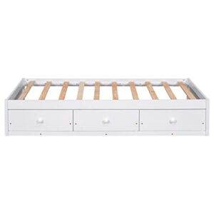 BOVZA Twin Size Platform Storage Bed with 3 Drawers, Wood Daybed Frames for Kids Teens Adult, for Living Room Bedroom Guest Room, No Box Spring Needed, White