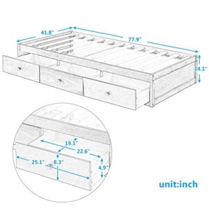 BOVZA Twin Size Platform Storage Bed with 3 Drawers, Wood Daybed Frames for Kids Teens Adult, for Living Room Bedroom Guest Room, No Box Spring Needed, White