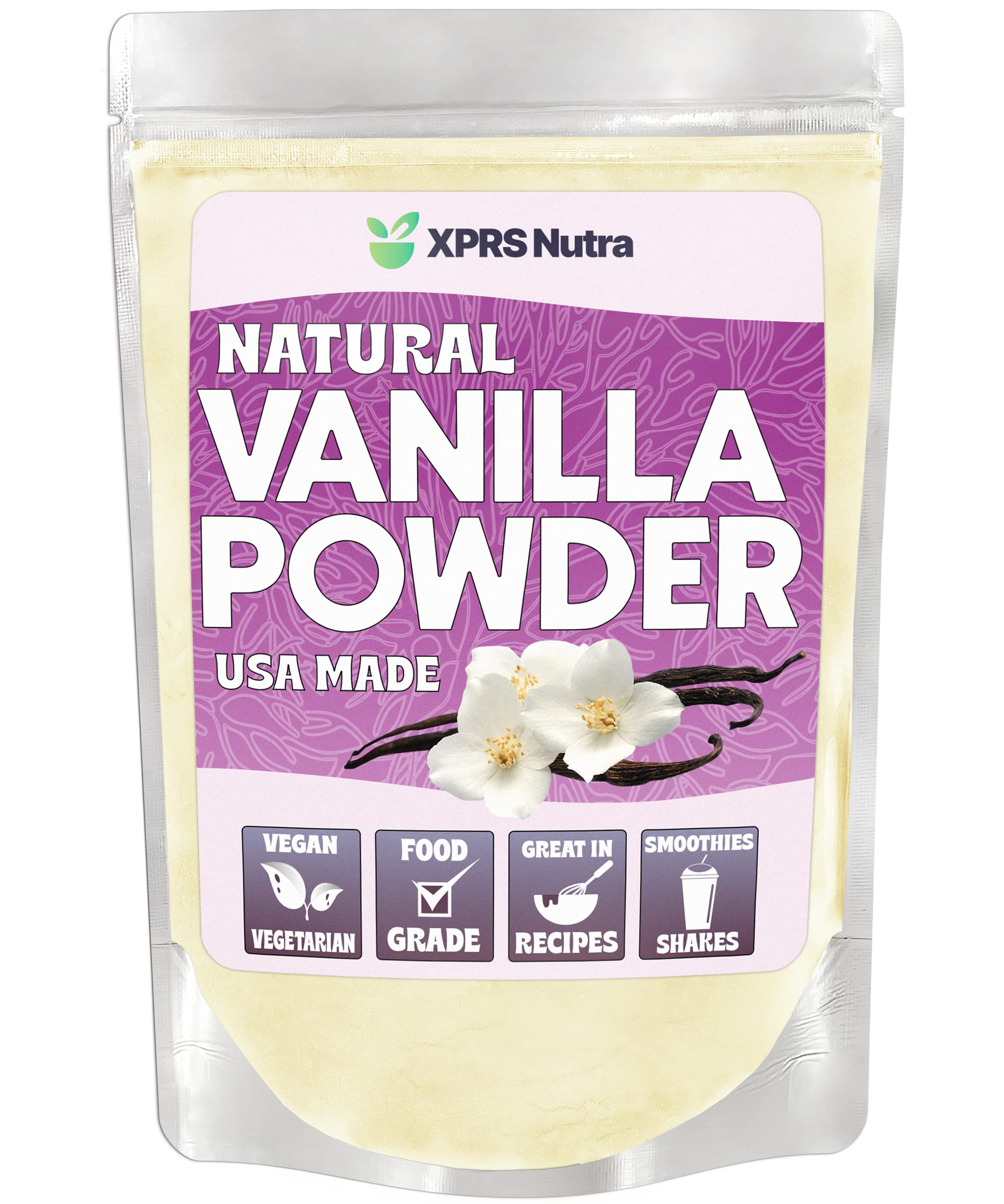 XPRS Nutra Vanilla Flavoring Powder - Fresh Vanilla Powder - Premium Vanilla Powder for Baking Pure Vanilla Bean Powder Flavoring - Make Vanilla Sugar for Baking Vanilla Powder for Coffee (12 Ounce)