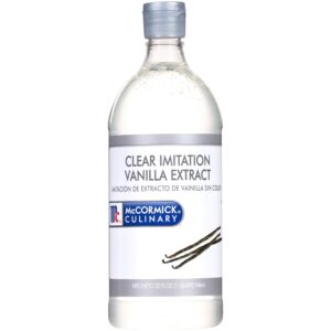 mccormick culinary clear imitation vanilla extract, 32 fl oz - one 32 fluid ounce bottle of clear vanilla flavoring for baking, perfect in baked goods, frostings, custards and desserts