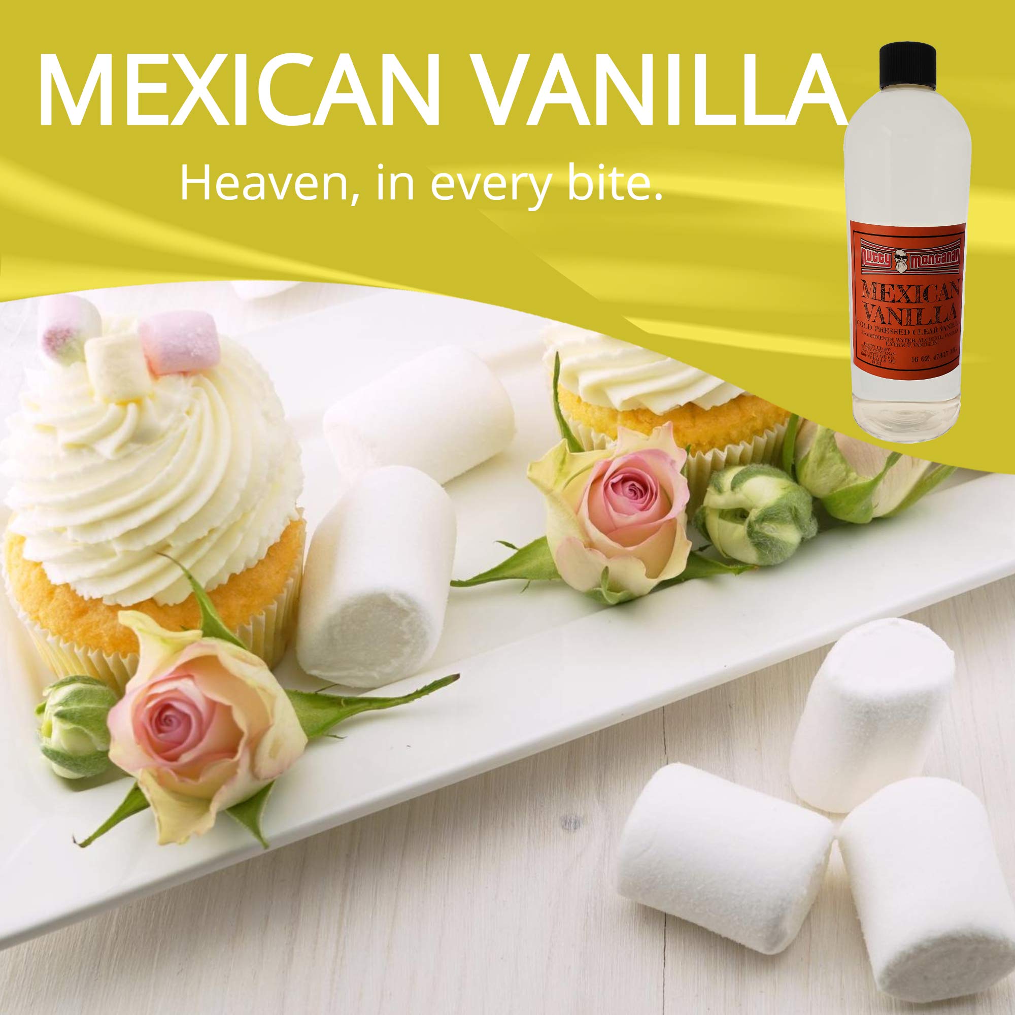 Nutty Montanan Authentic Real Pure Mexican Clear Vanilla (White) 16 Ounce Cold Pressed No Coumarin Imported