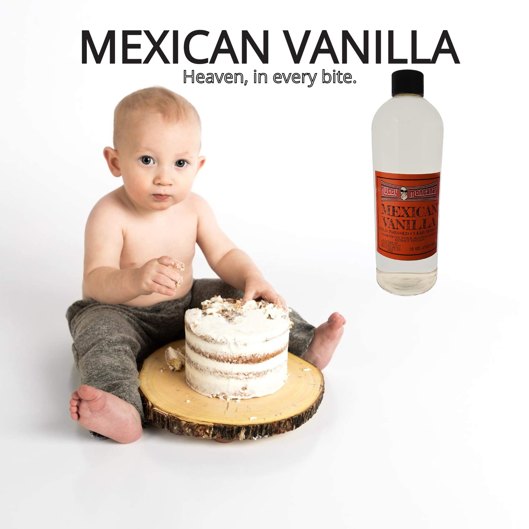 Nutty Montanan Authentic Real Pure Mexican Clear Vanilla (White) 16 Ounce Cold Pressed No Coumarin Imported