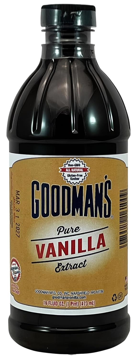 Goodman's Pure Vanilla Extract - Gluten-Free, Non-GMO, Kosher, Low Carb & Low Calorie - Madagascar Bourbon Vanilla Extract Ideal for Baking, Cooking & More - No Animal Products, No Sugar (16oz Bottle)