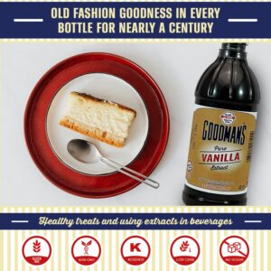 Goodman's Pure Vanilla Extract - Gluten-Free, Non-GMO, Kosher, Low Carb & Low Calorie - Madagascar Bourbon Vanilla Extract Ideal for Baking, Cooking & More - No Animal Products, No Sugar (16oz Bottle)