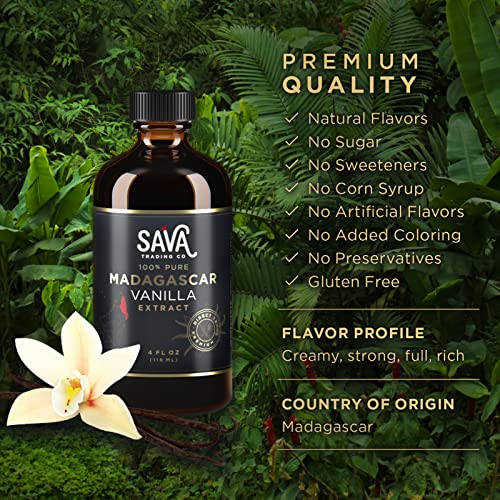 SAVA Madagascar Vanilla Extract – 100% Pure Vanilla Extract from High-Quality Madagascar Vanilla Beans – No Sugar Added Gourmet Vanilla Extract – Baking Supplies (2 Oz)