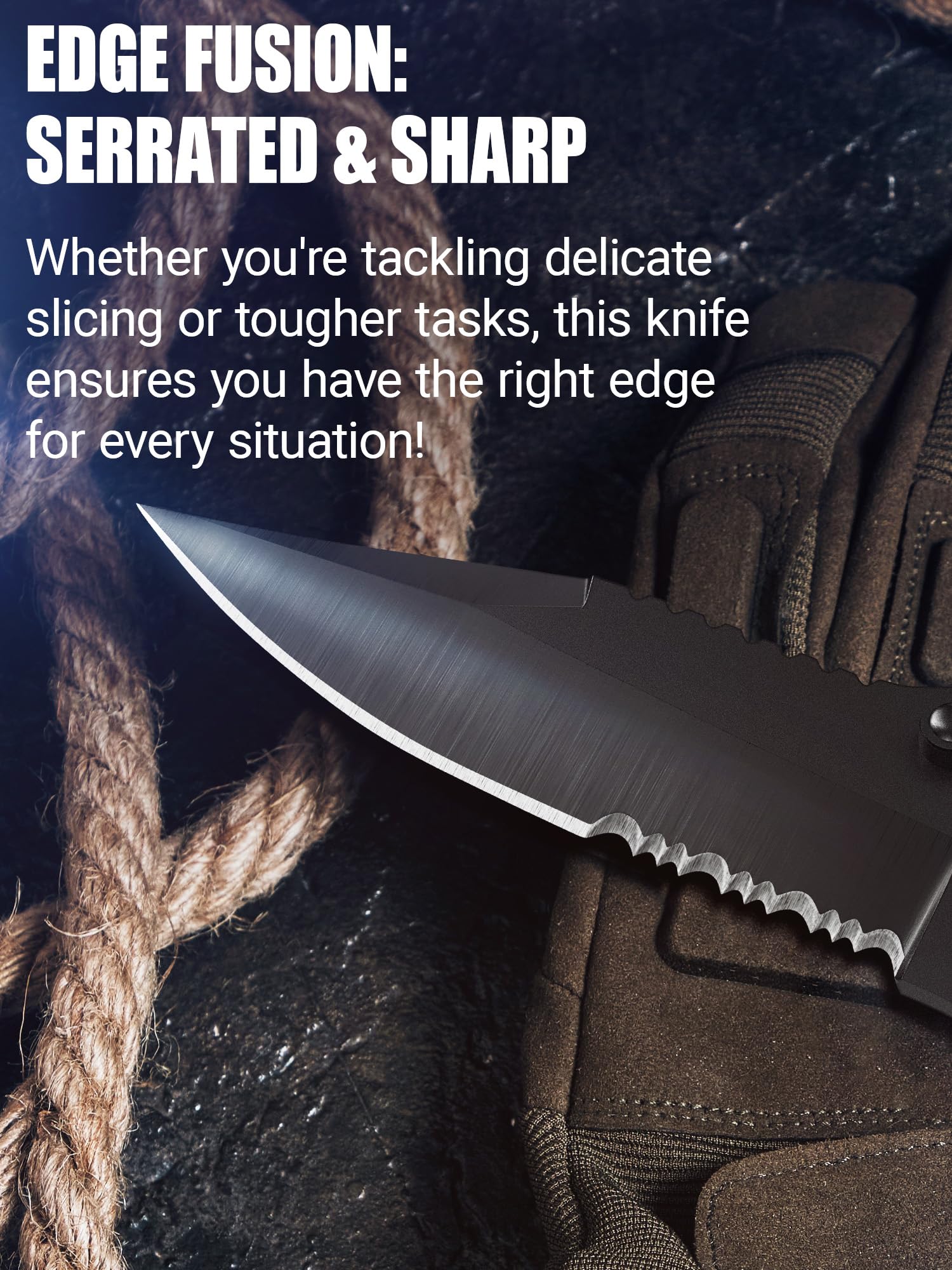 Tactical Legal Knife for Men Women - 2.68 Inch Serrated Blade Small Black Pocket Knife with Glass Breaker Seatbelt Cutter - Cool Folding Knives for Camping Work EDC - Mens Birthday Gift Ideas 6655 B