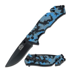 Master USA MU-A001DB Spring Assist Folding Knife, Black Blade, Digital Blue Camo Handle, 4-1/2-Inch Closed