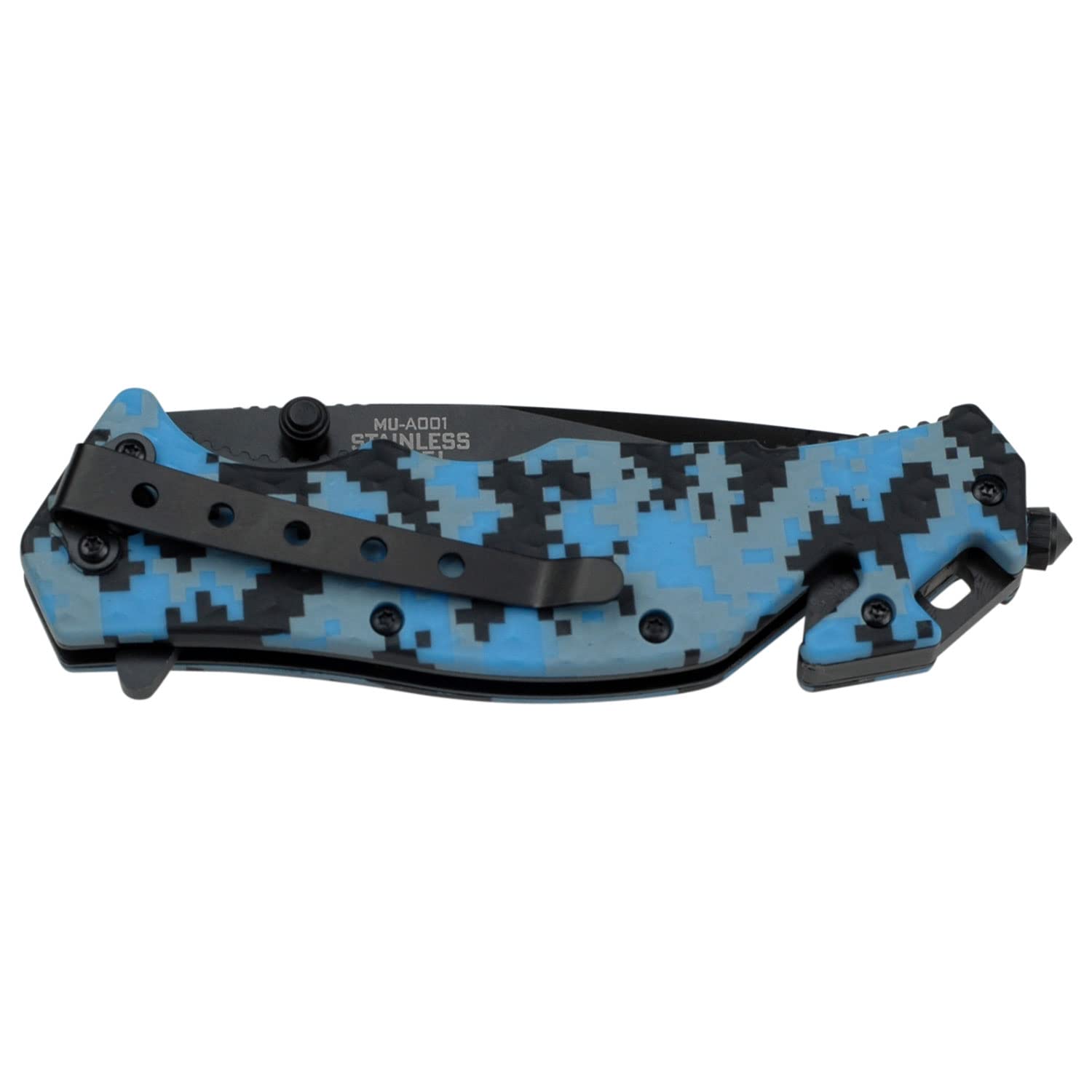 Master USA MU-A001DB Spring Assist Folding Knife, Black Blade, Digital Blue Camo Handle, 4-1/2-Inch Closed