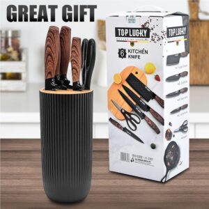 Knife Set, 6-Piece Black Professional Kitchen Knife Set for Chef, Super Sharp Knife Set with Universal Knife Block, Anti-Rust Stainless Steel Kitchen Knife Block Set, Ergonomical Design (Black)