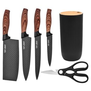 Knife Set, 6-Piece Black Professional Kitchen Knife Set for Chef, Super Sharp Knife Set with Universal Knife Block, Anti-Rust Stainless Steel Kitchen Knife Block Set, Ergonomical Design (Black)