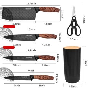 Knife Set, 6-Piece Black Professional Kitchen Knife Set for Chef, Super Sharp Knife Set with Universal Knife Block, Anti-Rust Stainless Steel Kitchen Knife Block Set, Ergonomical Design (Black)