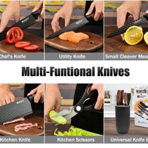 Knife Set, 6-Piece Black Professional Kitchen Knife Set for Chef, Super Sharp Knife Set with Universal Knife Block, Anti-Rust Stainless Steel Kitchen Knife Block Set, Ergonomical Design (Black)