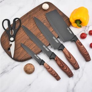 Knife Set, 6-Piece Black Professional Kitchen Knife Set for Chef, Super Sharp Knife Set with Universal Knife Block, Anti-Rust Stainless Steel Kitchen Knife Block Set, Ergonomical Design (Black)