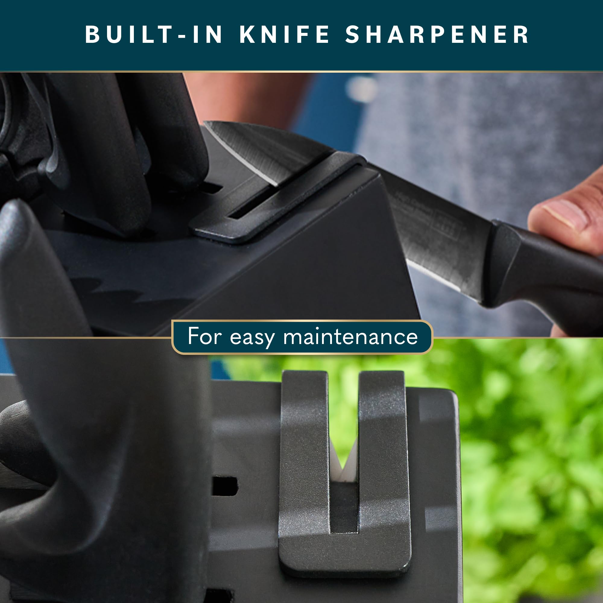 Home Hero Kitchen Knife Set with Sharpener - High Carbon Stainless Steel Knife Block Set with Ergonomic Handles (16 Pcs - Black)