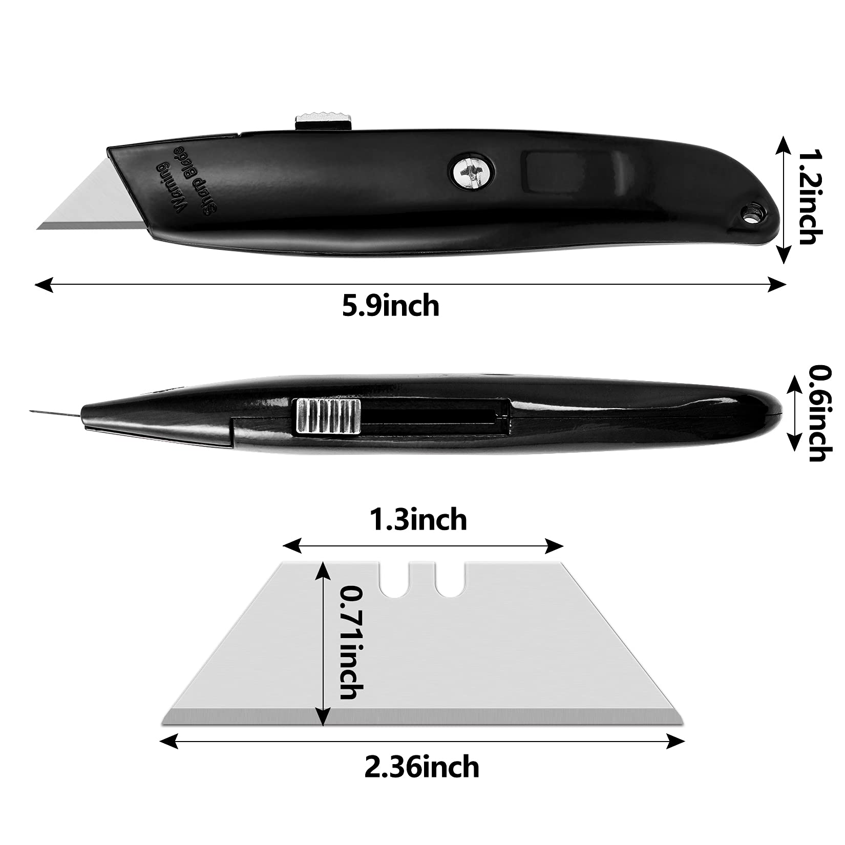 DIYSELF 2Pack Utility Knife Box Cutter Retractable Blade Heavy Duty(Black)