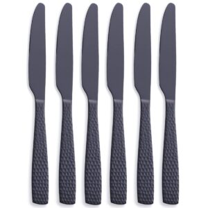 FULLYWARE Matte Black Dinner Knife Set of 6, 9.7 inches Stainless Steel Black Table Knife, Satin Finish.