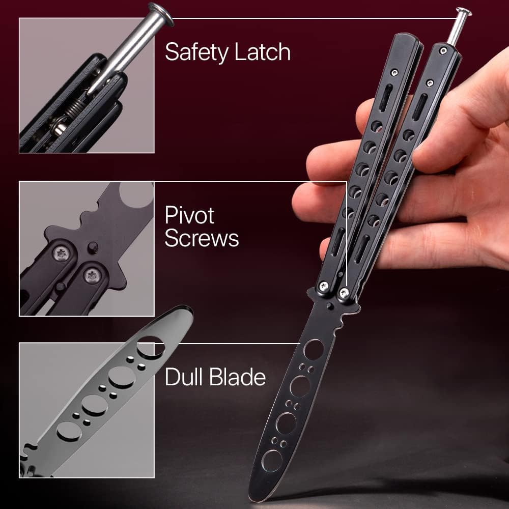 GOOD WORKER Butterfly Trainer – Balisong Trainer – Practice Butterfly – Balisong Butterfly Knives NOT Real NOT Sharp Blade – Black Dull Trick Butterfly – Butter Fly Training CSGO K10-B