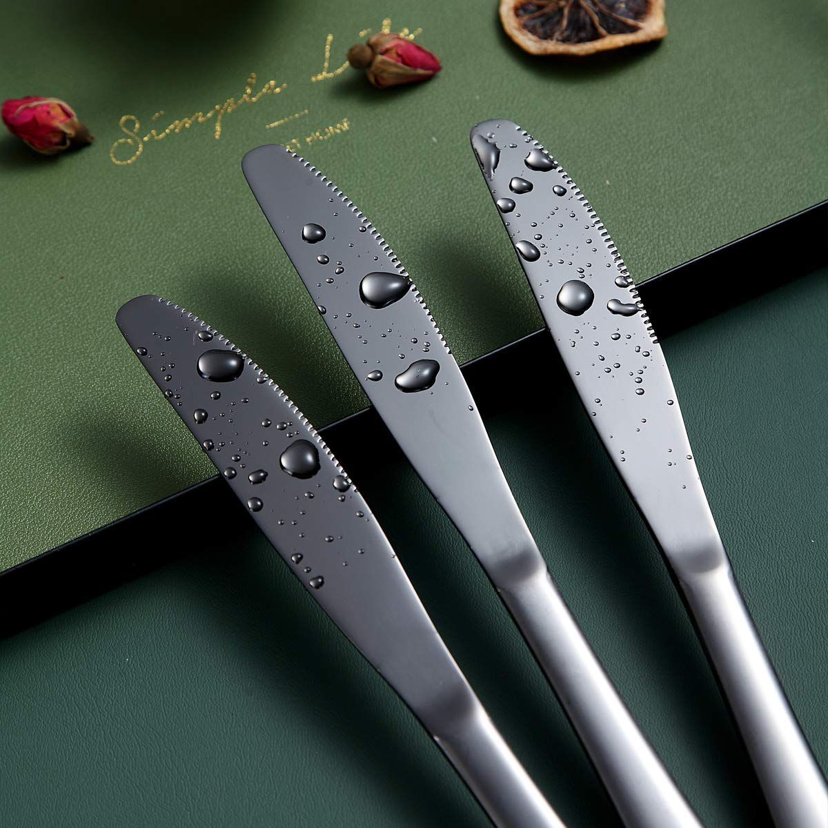 Black Dinner Knives Set Of 12, Berglander Stainless Steel Titanium Plating Shiny Black Dinner Knife, Butter Knife Spreader Table Knives Sturdy And Dishwasher Safe