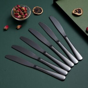 Black Dinner Knives Set Of 12, Berglander Stainless Steel Titanium Plating Shiny Black Dinner Knife, Butter Knife Spreader Table Knives Sturdy And Dishwasher Safe